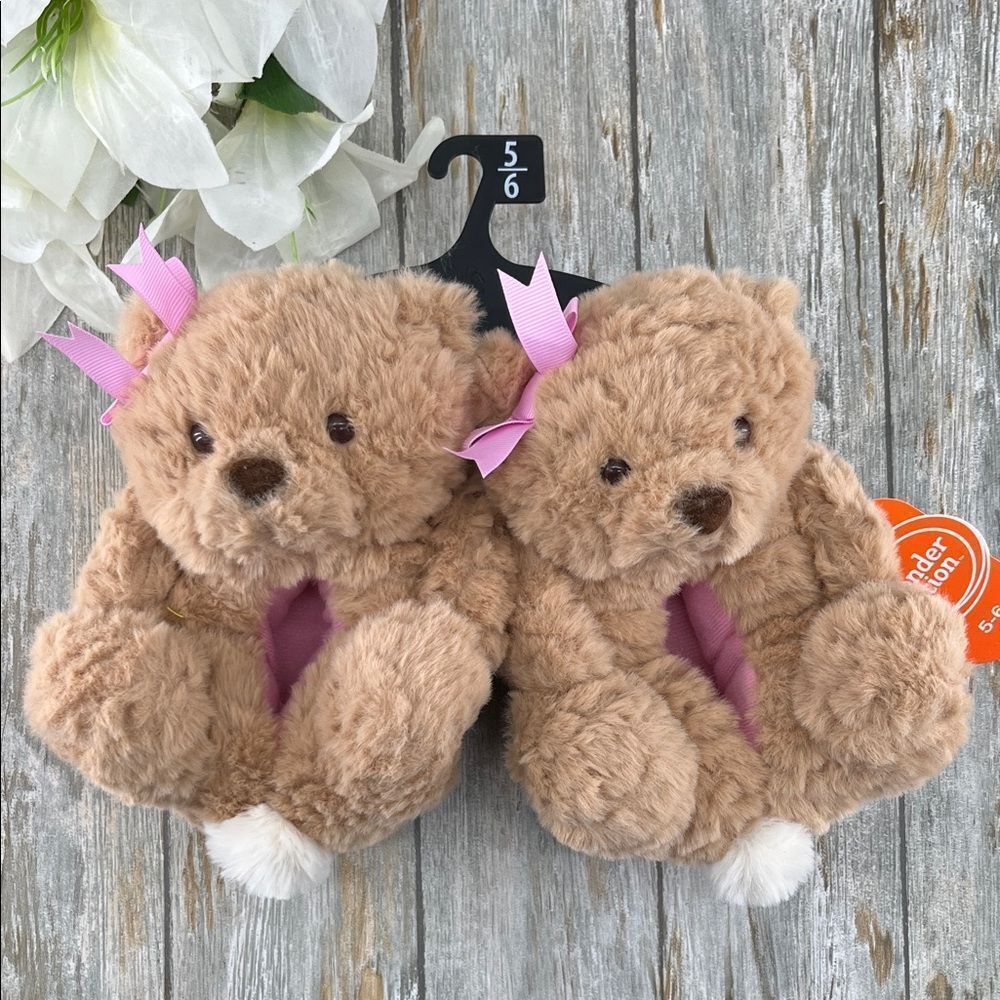 Baby Girls Plush Teddy Bear Slippers Shoes Size 5/6